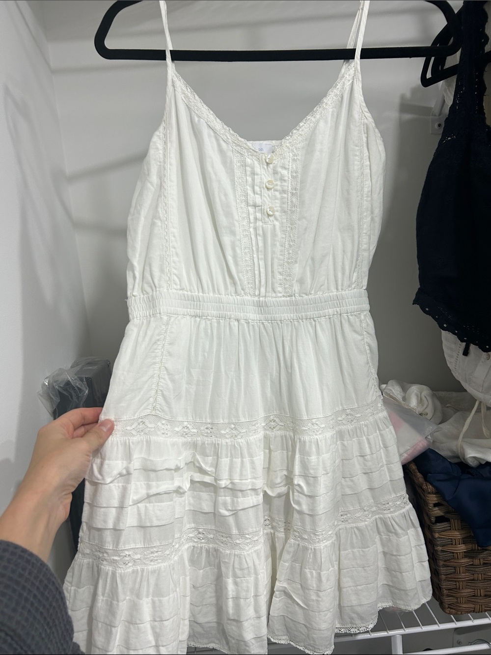 Aritzia White Tiered Lace-Trim Mini Dress